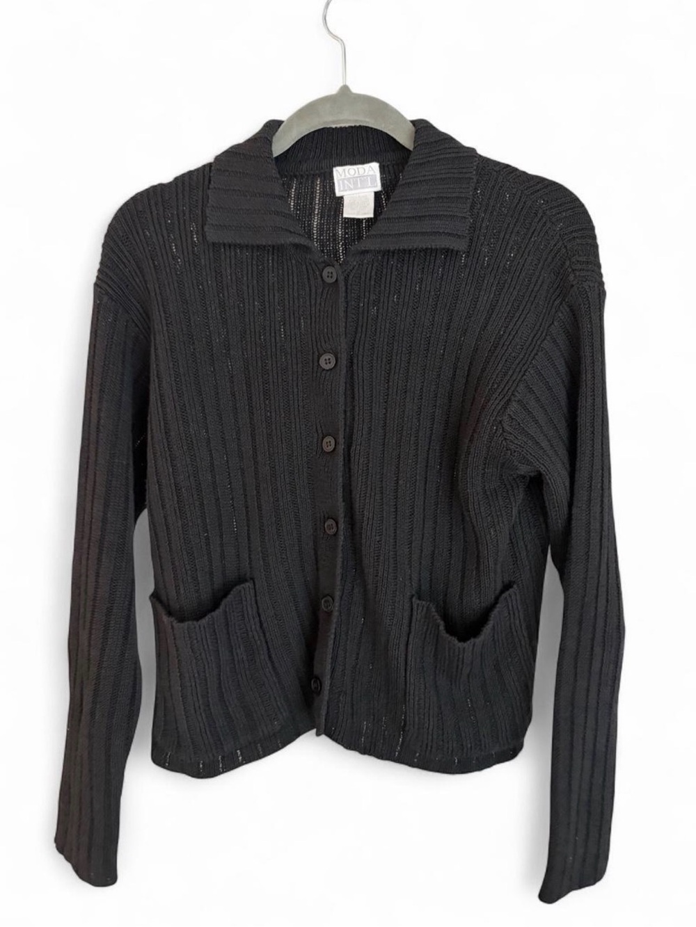 Vintage Y2K moda international black ripped collared cardigan
